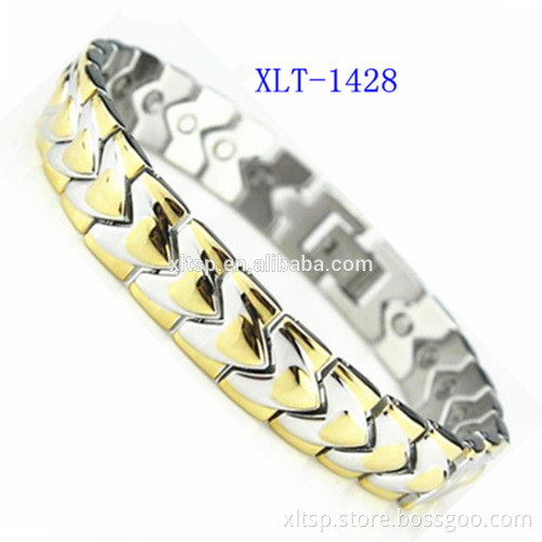 Heart shaped stainless steel gold jewelry bracelet with 3000 magnet